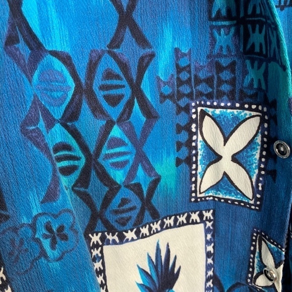 Hukilau Fashions Retro Vintage 70s Hawaiian Shirt ~ Size Small Blue Palm Floral - Picture 5 of 10
